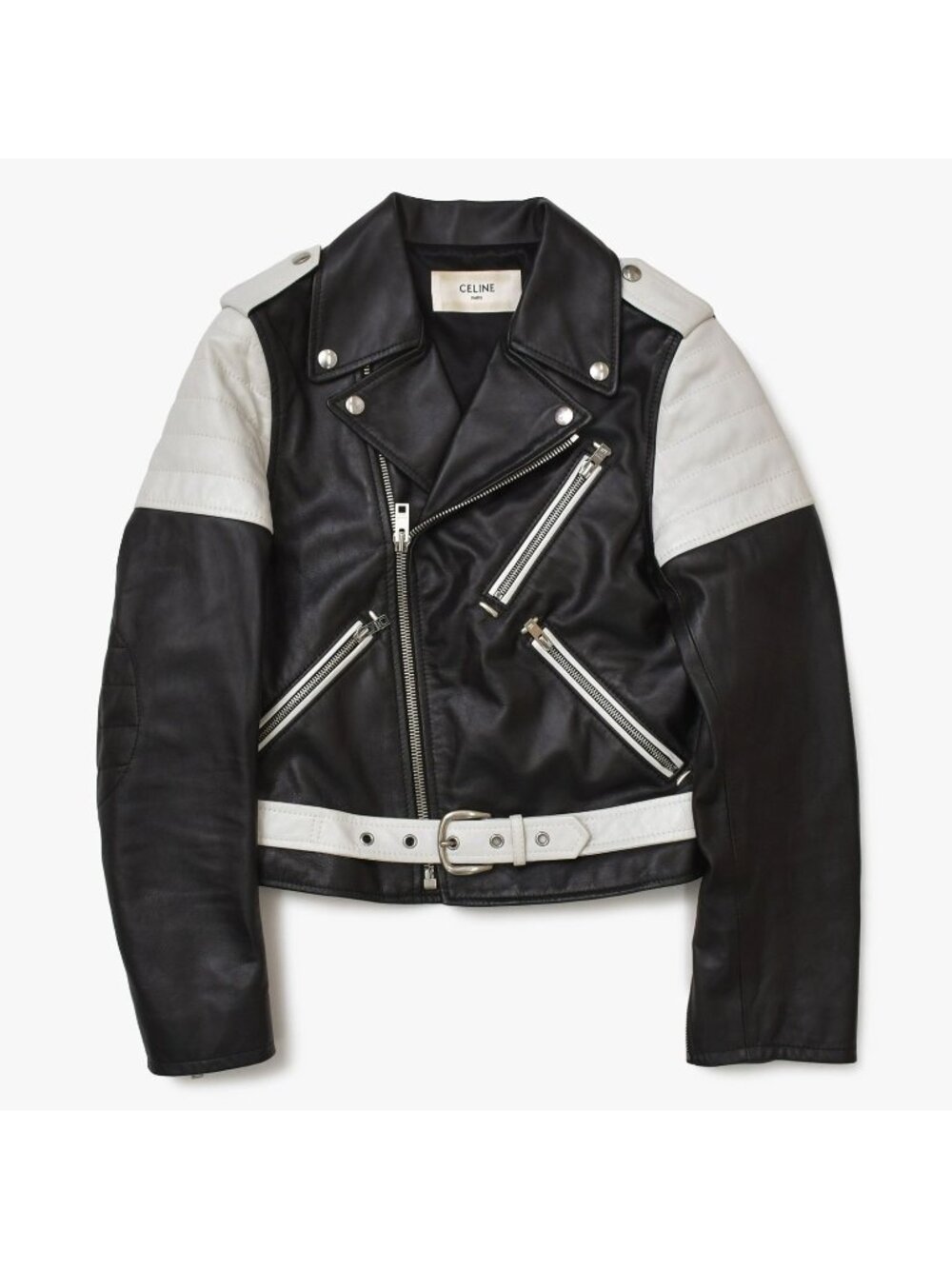 Celine Double Rider's Jacket Black White Calfskin Silver